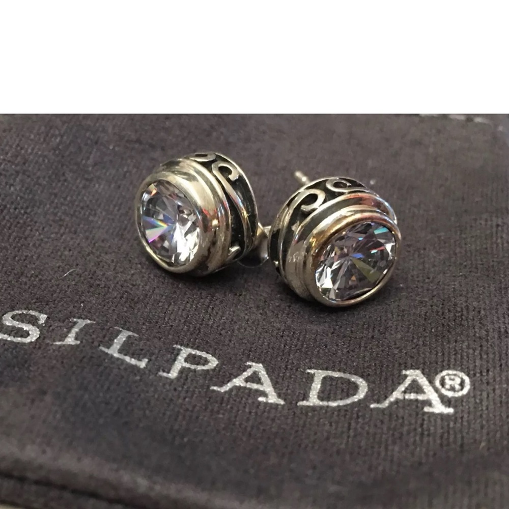 Silpada Cubic Zirconia Bezel Set Scroll Earrings